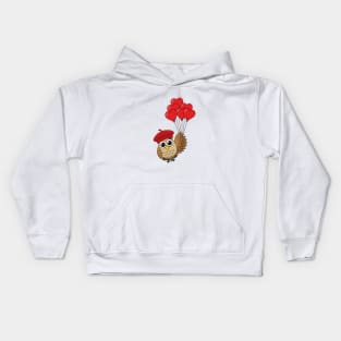 Cute Owl Flying with Heart Balloons Kids Hoodie